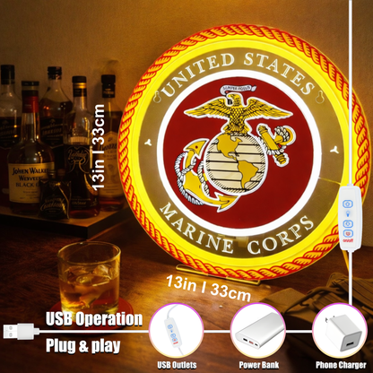 ShineNeon™ Semper Fi Legacy LED Neon Sign – Gold & Red Patriotic Light for Man Cave