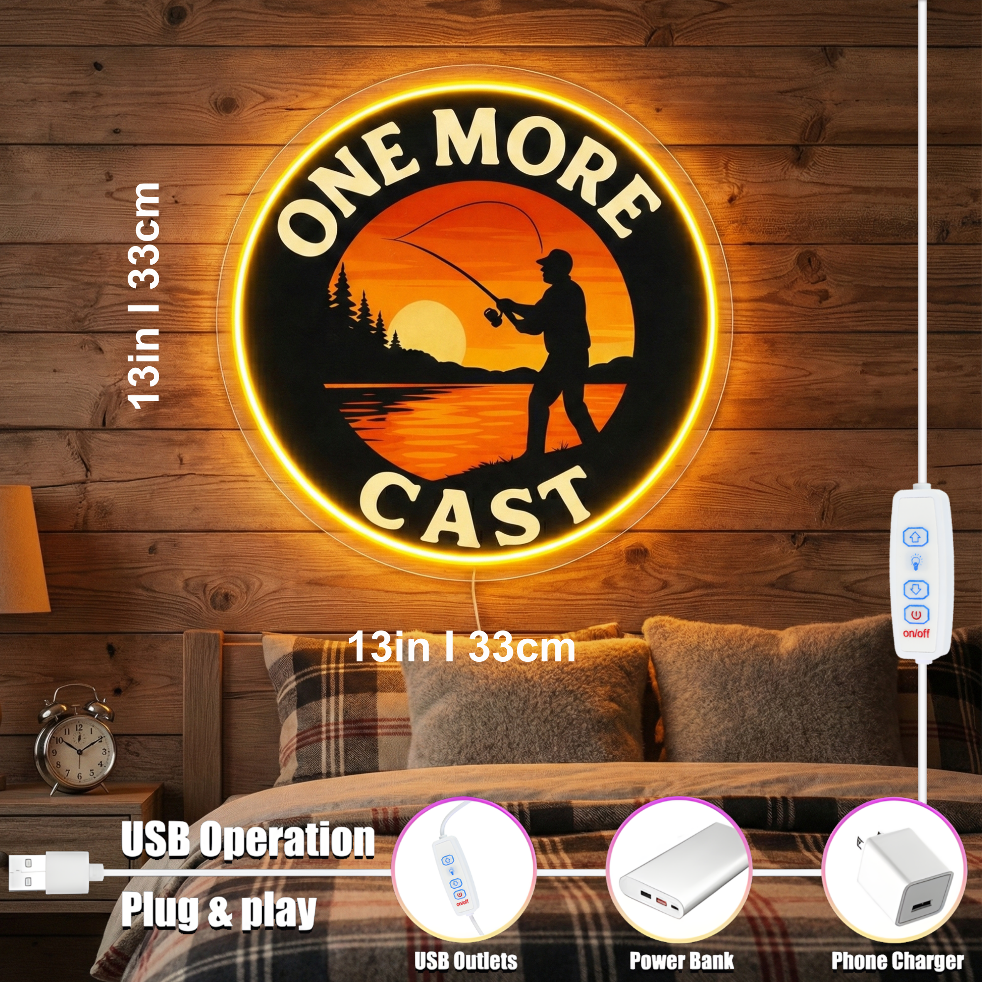 ShineNeon™ One More Cast Fishing LED Neon Sign - Sunset Lake House Wall Decor for Mancave