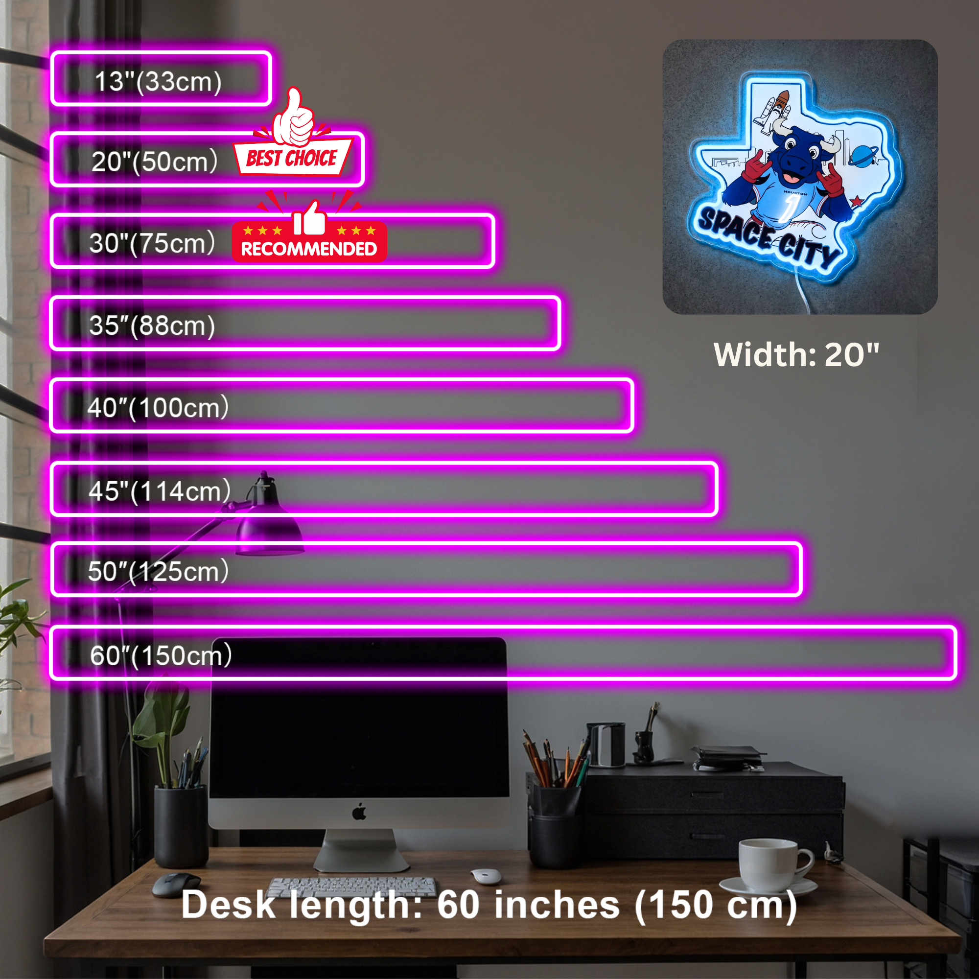 ShineNeon™ Houston Space City Texas Bull LED Neon Sign Multi-Color Sport Cave Vibe USB Power