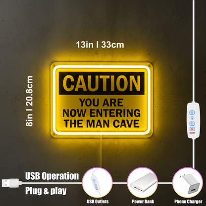 ShineNeon™ Caution Man Cave LED Neon Sign - Yellow Warning Light for Garage & Game Room