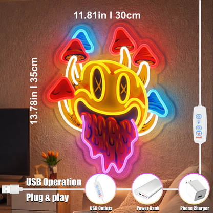 ShineNeon™ Trippy Melting Smiley Face Neon Sign - Psychedelic Wall Decor for Game Room & Man Cave