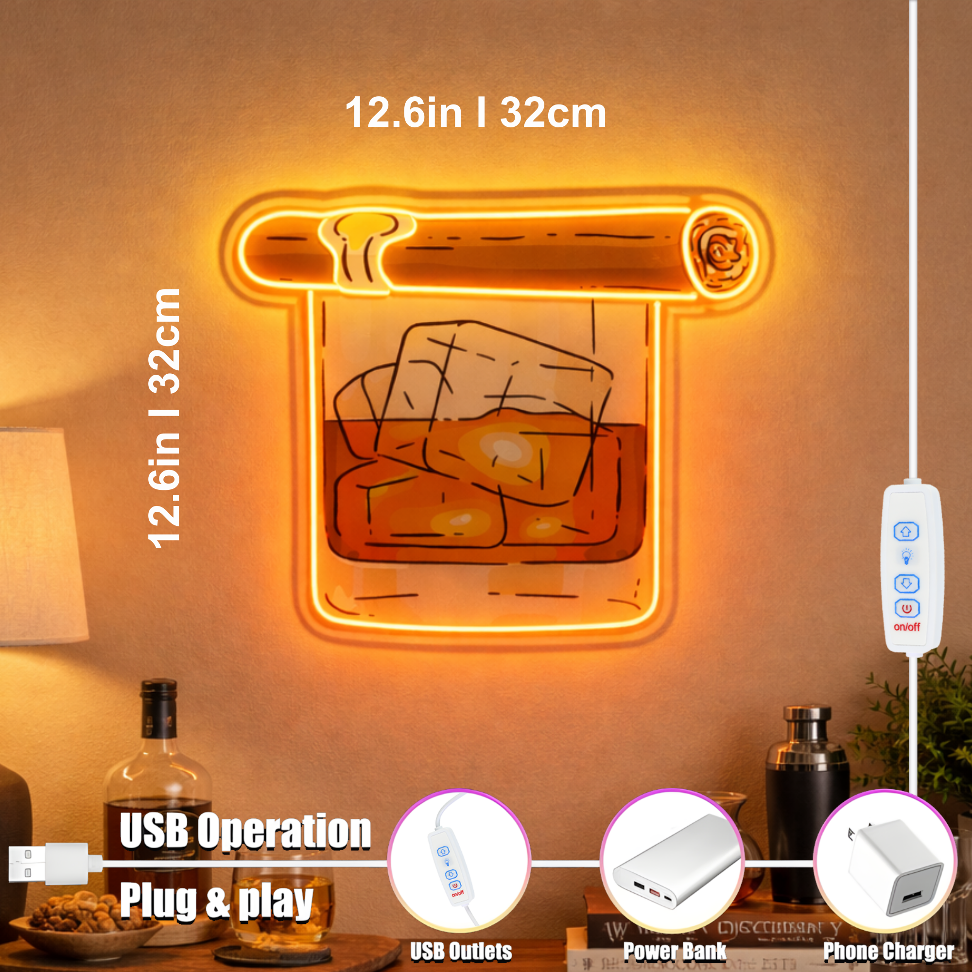 ShineNeon™ Whiskey & Cigar LED Neon Sign - Home Bar Man Cave & Lounge Decor