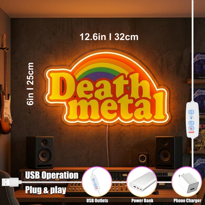 ShineNeon™ Rainbow Death Metal LED Neon Sign - Retro Pastel Sarcastic Wall Decor for Gaming & Mancave