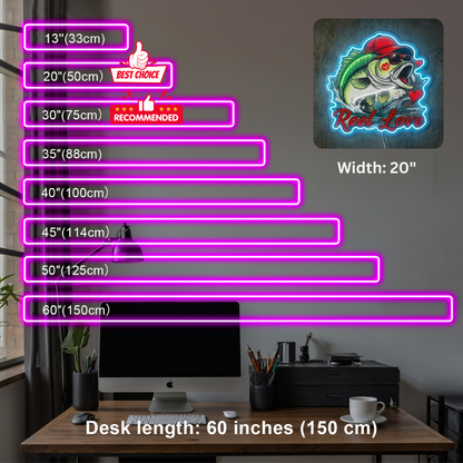 ShineNeon™ Bass Fishing Reel Love Neon Sign with Hearts Man Cave Wall Art USB Powered