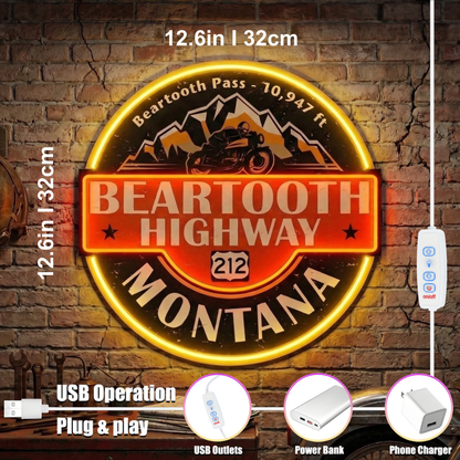 ShineNeon™ Beartooth Highway 212 Motorcycle Neon Sign - Retro Montana Garage & Man Cave Decor