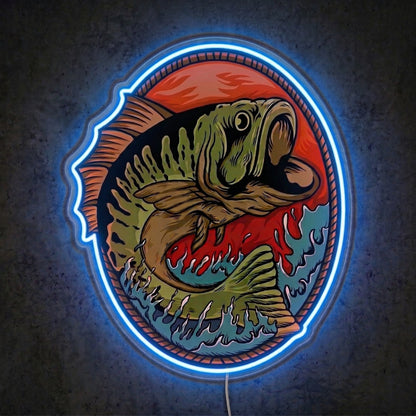 ShineNeon™ Largemouth Lake Badge neon sign USB Power - Neon sign mounted on wall in room