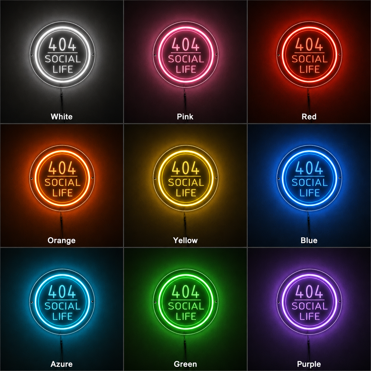 404 Social Life LED Neon Sign - 05 Color Grid