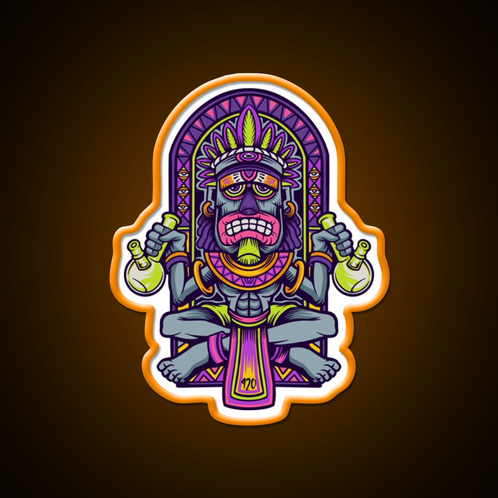 420 Aztec Art Weed Bong Stoner Hemp Inspired Green Leaf Led Neon Sign Rgb Color - LED neon sign view 6
