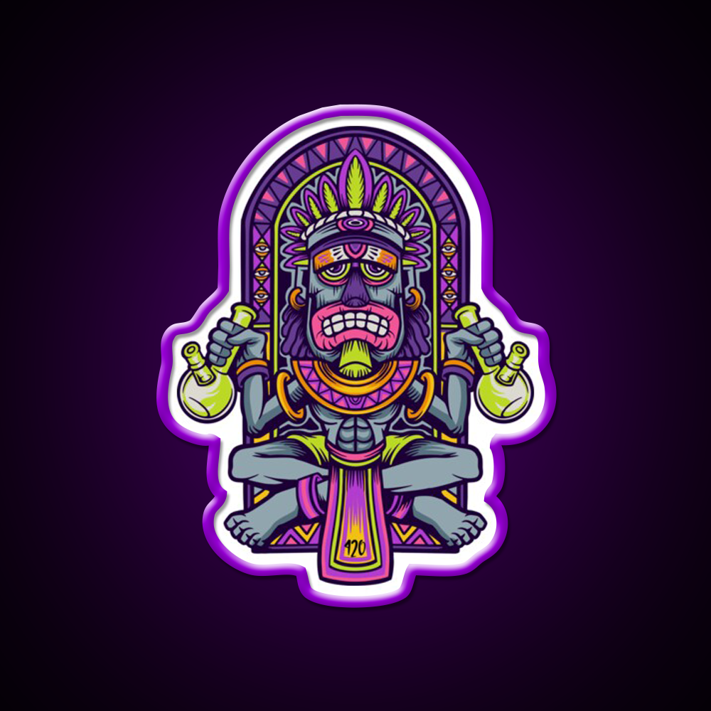 420 Aztec Art Weed Bong Stoner Hemp Inspired Green Leaf Led Neon Sign Rgb Color - LED neon sign view 9