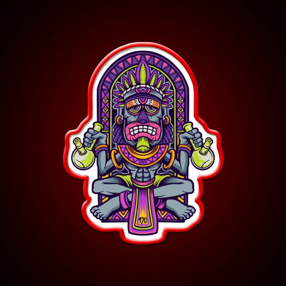 420 Aztec Art Weed Bong Stoner Hemp Inspired Green Leaf Led Neon Sign Rgb Color - LED neon sign view 10