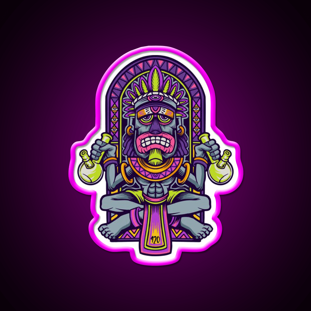420 Aztec Art Weed Bong Stoner Hemp Inspired Green Leaf Led Neon Sign Rgb Color - Shineneon