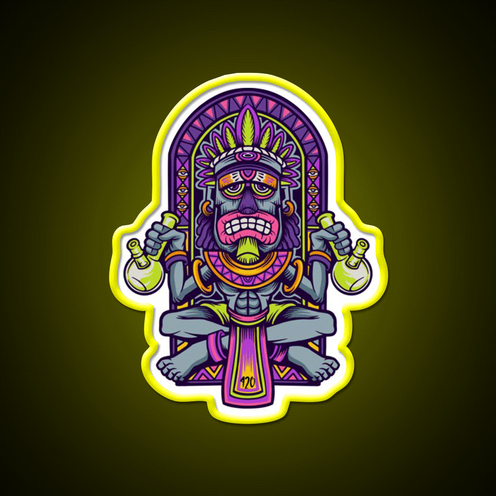 420 Aztec Art Weed Bong Stoner Hemp Inspired Green Leaf Led Neon Sign Rgb Color - Custom LED neon sign front view