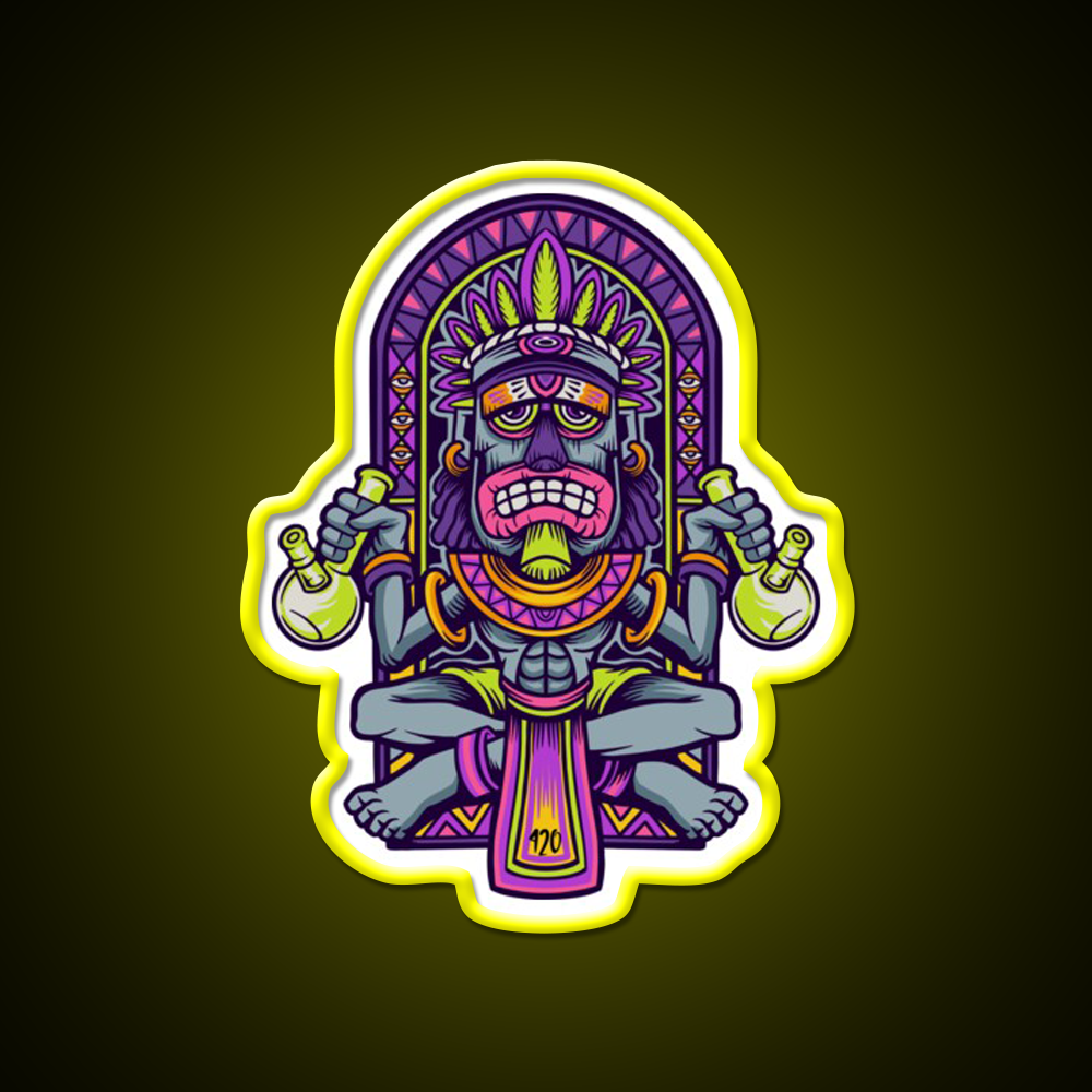 420 Aztec Art Weed Bong Stoner Hemp Inspired Green Leaf Led Neon Sign Rgb Color - LED neon sign view 7