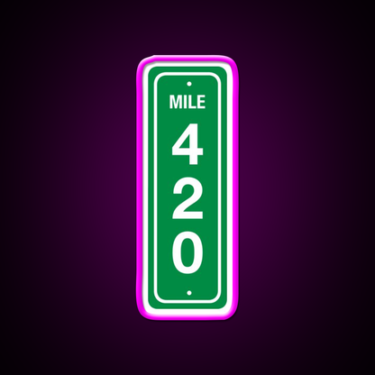 420 Mile Marker B Hemp Inspired Green Leaf Led Neon Sign Rgb Color - Neon sign mounted on wall in room