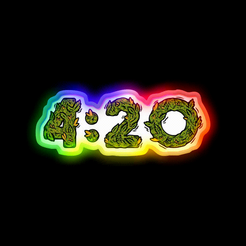 420 Weed Illustration Hemp Inspired Green Leaf Led Neon Sign Rgb Color - LED neon sign close-up detail