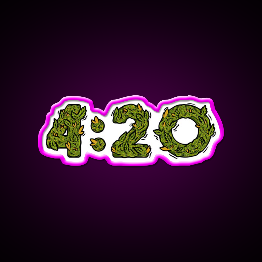 420 Weed Illustration Hemp Inspired Green Leaf Led Neon Sign Rgb Color - Neon sign mounted on wall in room