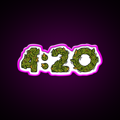 420 Weed Illustration Hemp Inspired Green Leaf Led Neon Sign Rgb Color - Neon sign mounted on wall in room