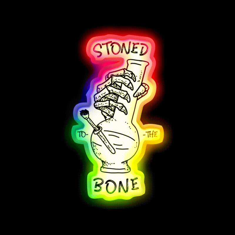420 Weed Skeleton Holding Hemp Inspired Green Leaf Led Neon Sign Rgb Color - LED neon sign close-up detail