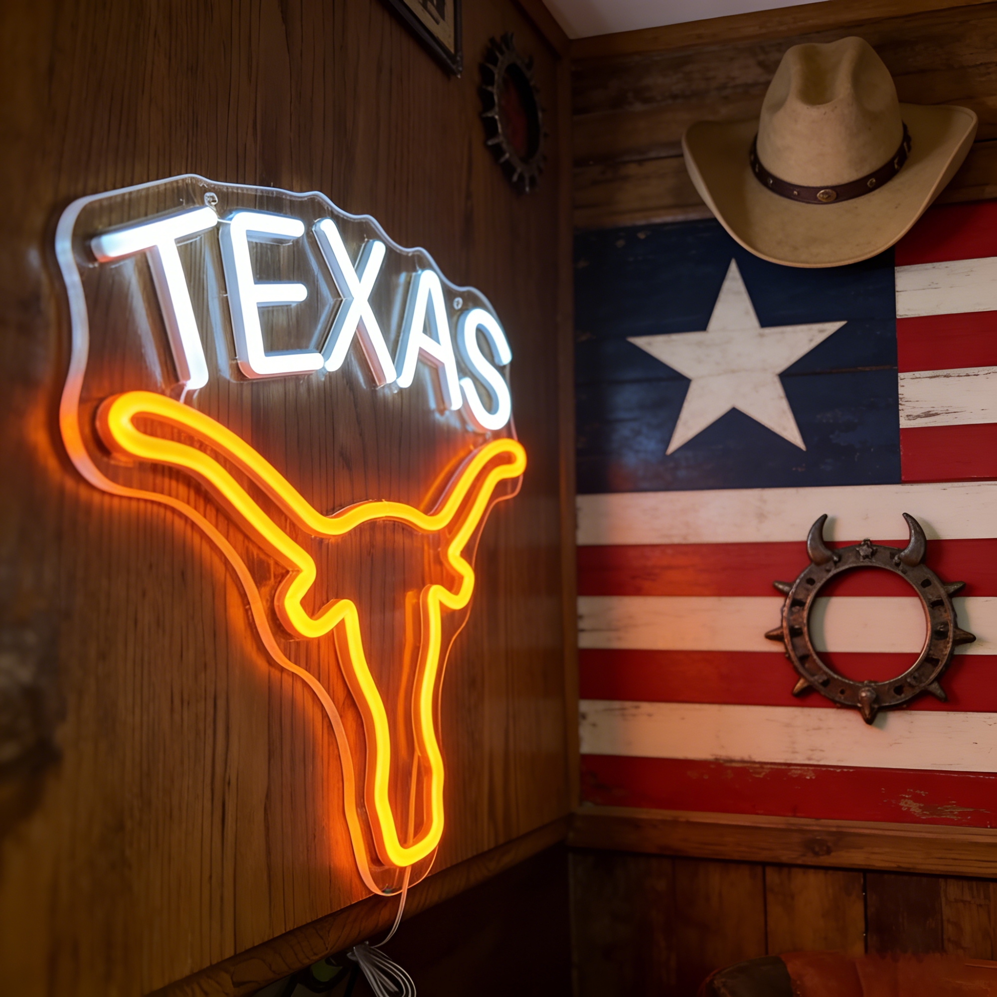 Texas Longhorn USB LED Neon Sign for Bar Game Room & Man Cave Wall Decor