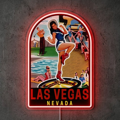 ShineNeon™ Retro Las Vegas Postcard neon sign USB Power - Neon sign mounted on wall in room
