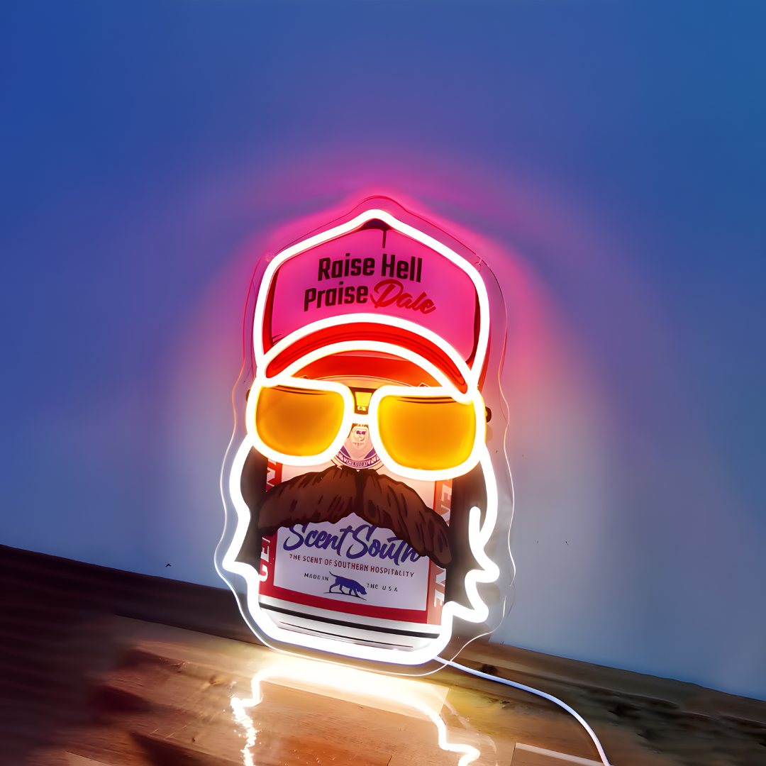 Bearded Racing Guy USB Led Neon Sign for Boys Room Man Cave Game Room & Birthday Gifts