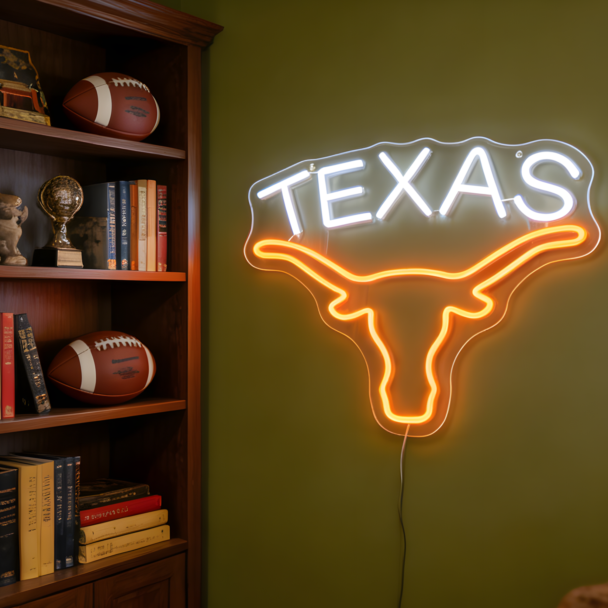 Texas Longhorn USB LED Neon Sign for Bar Game Room & Man Cave Wall Decor