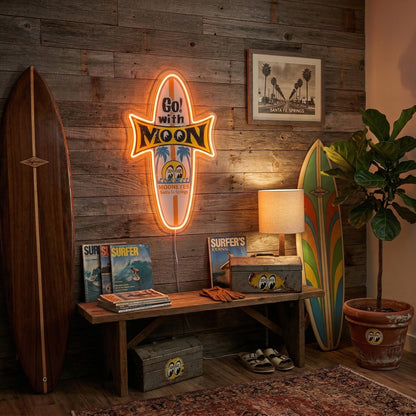 ShineNeon™ Mooneyes Surfboard LED Neon Sign Retro Garage Decor Tropical Vibe USB Power