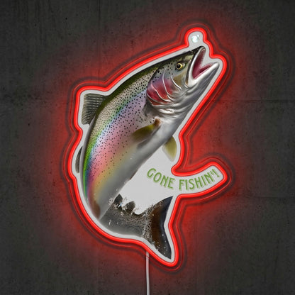 ShineNeon™ Jumping Trout Action neon sign USB Power - Neon sign mounted on wall in room