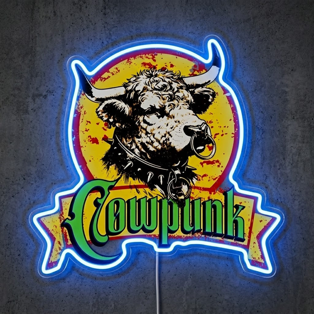 ShineNeon™ Cowpunk Eagle Skull neon sign USB Power - Neon sign mounted on wall in room