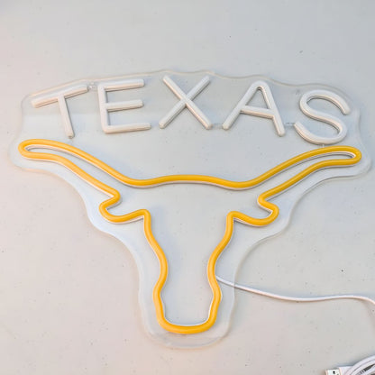 Texas Longhorn USB LED Neon Sign for Bar Game Room & Man Cave Wall Decor