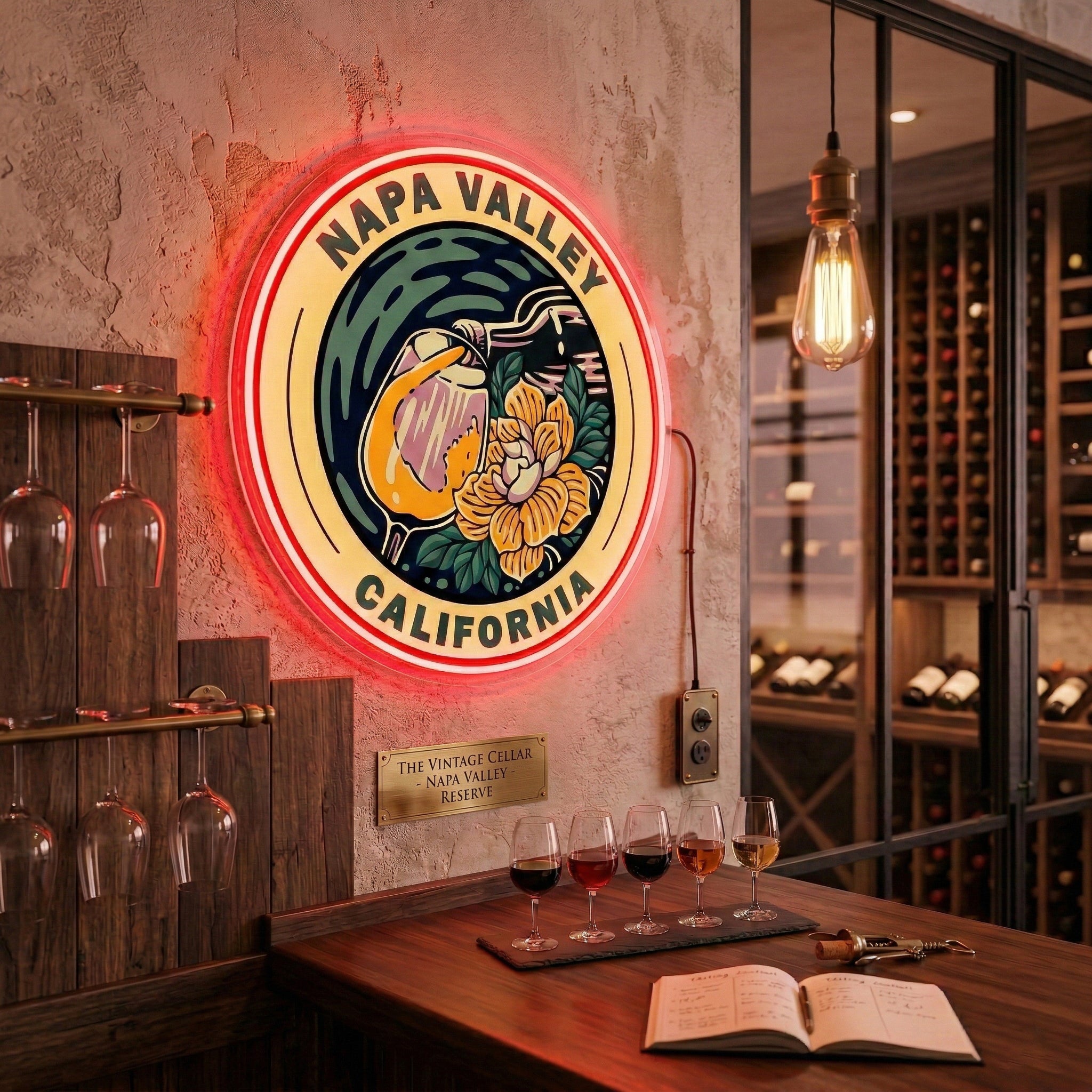 ShineNeon™ Napa Valley Wine Art LED Neon Sign - California Vineyard Wall Decor USB Powered