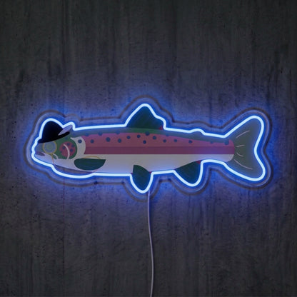 ShineNeon™ Minimal Trout Outline neon sign USB Power - Neon sign mounted on wall in room