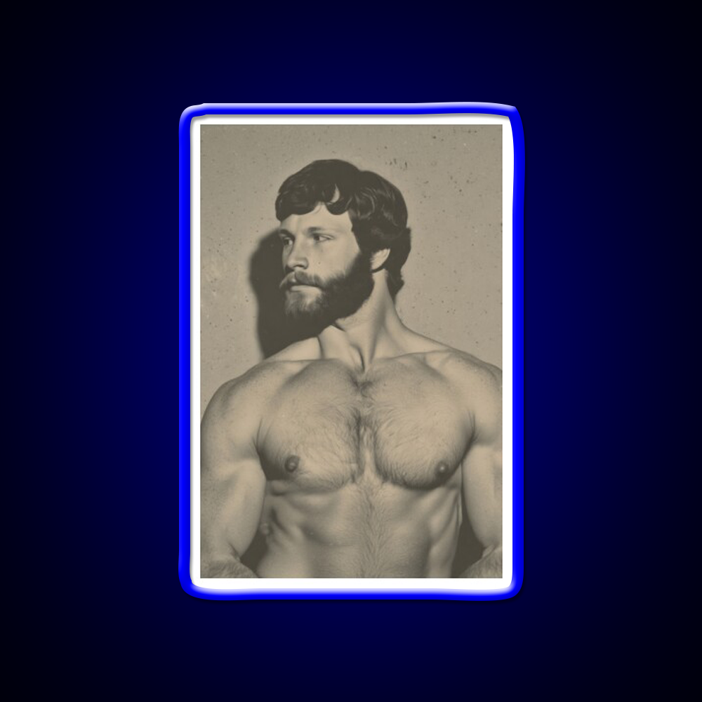 70S Muscular Male Vintage Physique Photo Gym Fitness Led Neon Sign Rgb Color