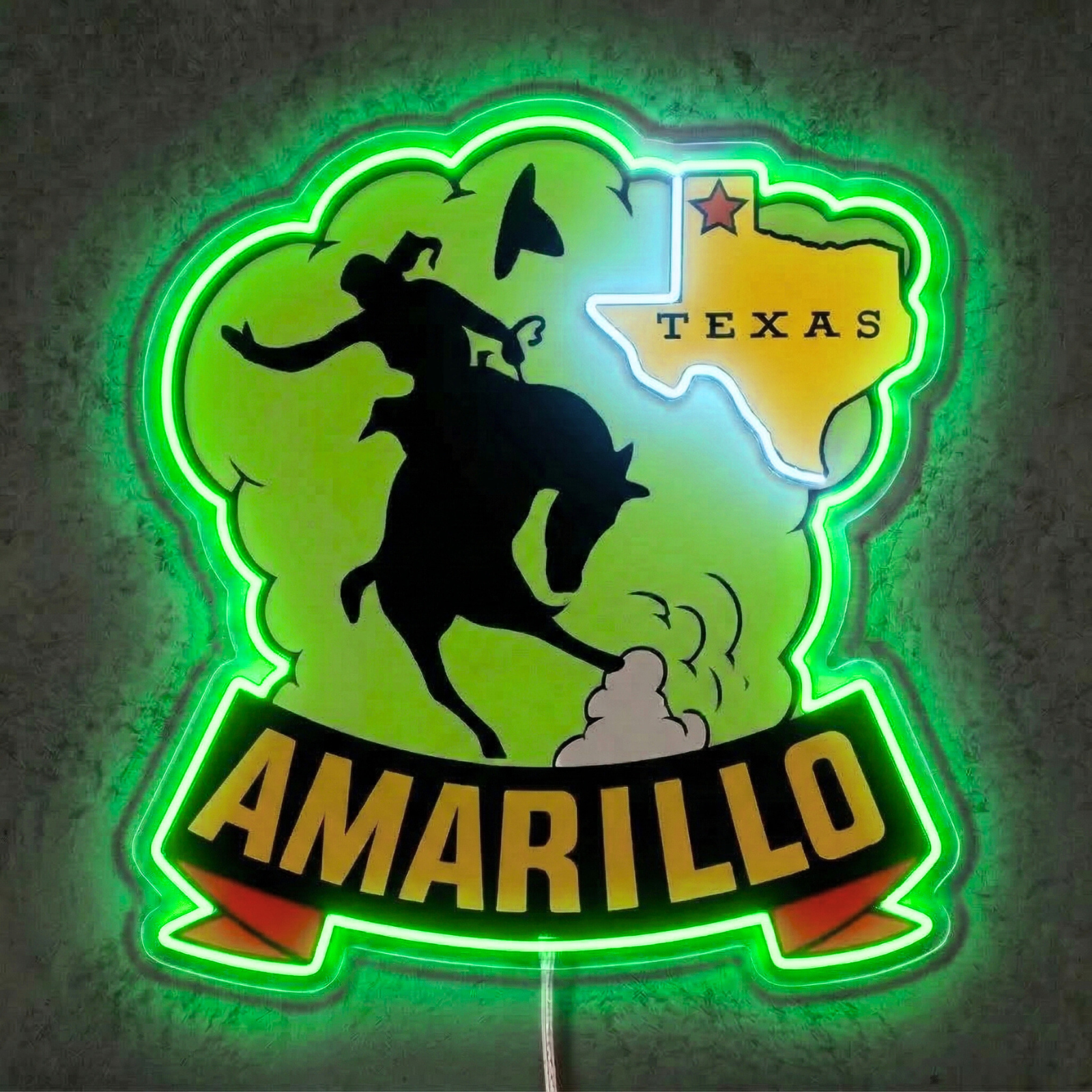 ShineNeon™ Amarillo Texas Bronco Rider LED Neon Sign Western Cowboy Man Cave Decor USB Power
