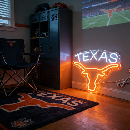 Texas Longhorn USB LED Neon Sign for Bar Game Room & Man Cave Wall Decor