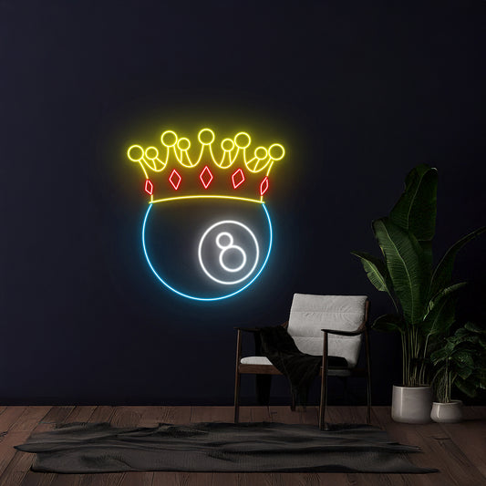 8 Ball Billiards Crown Led Sign