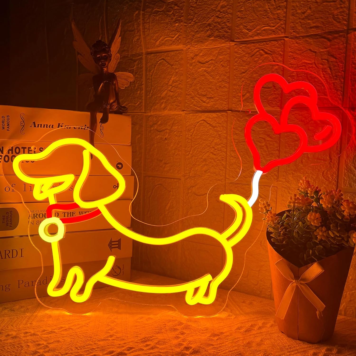 ShineNeon™ Puppy Love Dachshund LED Neon Sign - Weiner Dog Heart Wall Decor for Pet Lovers