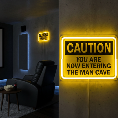 ShineNeon™ Caution Man Cave LED Neon Sign - Yellow Warning Light for Garage & Game Room
