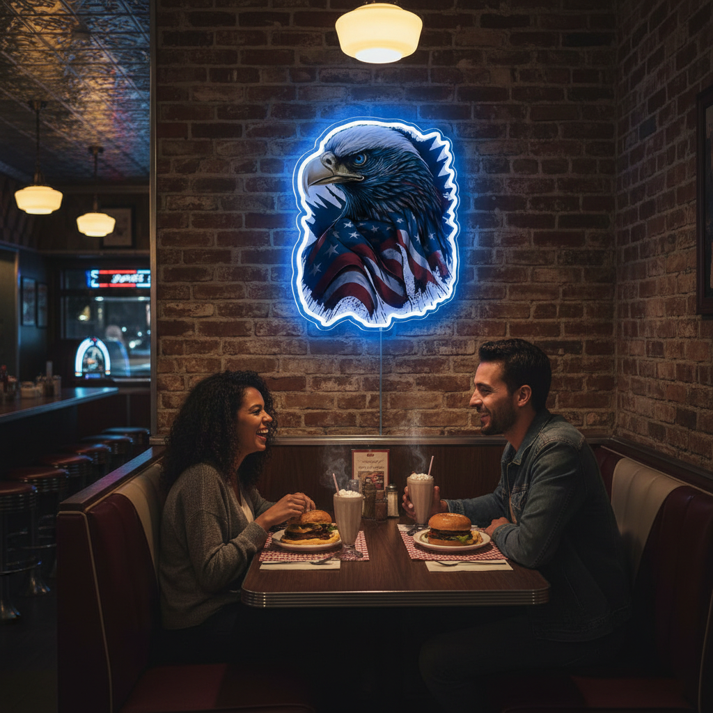 ShineNeon™  Patriotic American Eagle LED Sign - US Flag Wall Decor for Man Cave & Garage