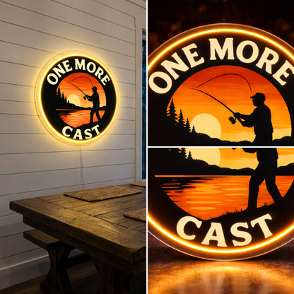 ShineNeon™ One More Cast Fishing LED Neon Sign - Sunset Lake House Wall Decor for Mancave