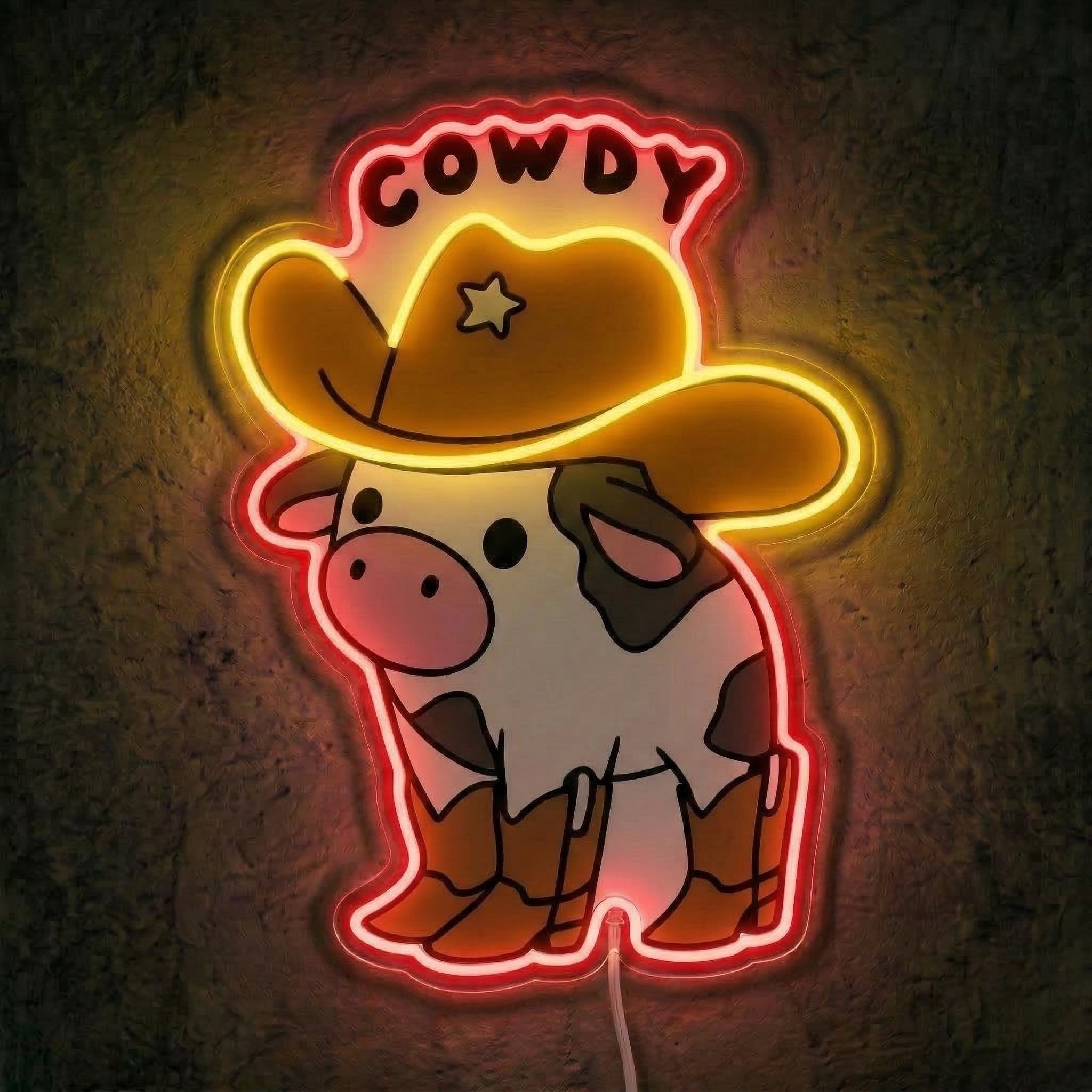 ShineNeon™ Cowdy Cow LED Neon Sign Western Cowboy Boots Room Decor USB Power