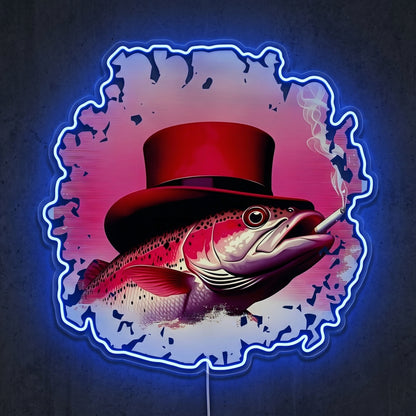 ShineNeon™ Lucky Top Hat Fish neon sign USB Power - Neon sign mounted on wall in room