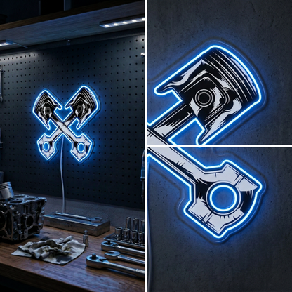 ShineNeon™ Crossed Pistons LED Neon Sign - Garage Mancave Wall Decor & Mechanic Gift