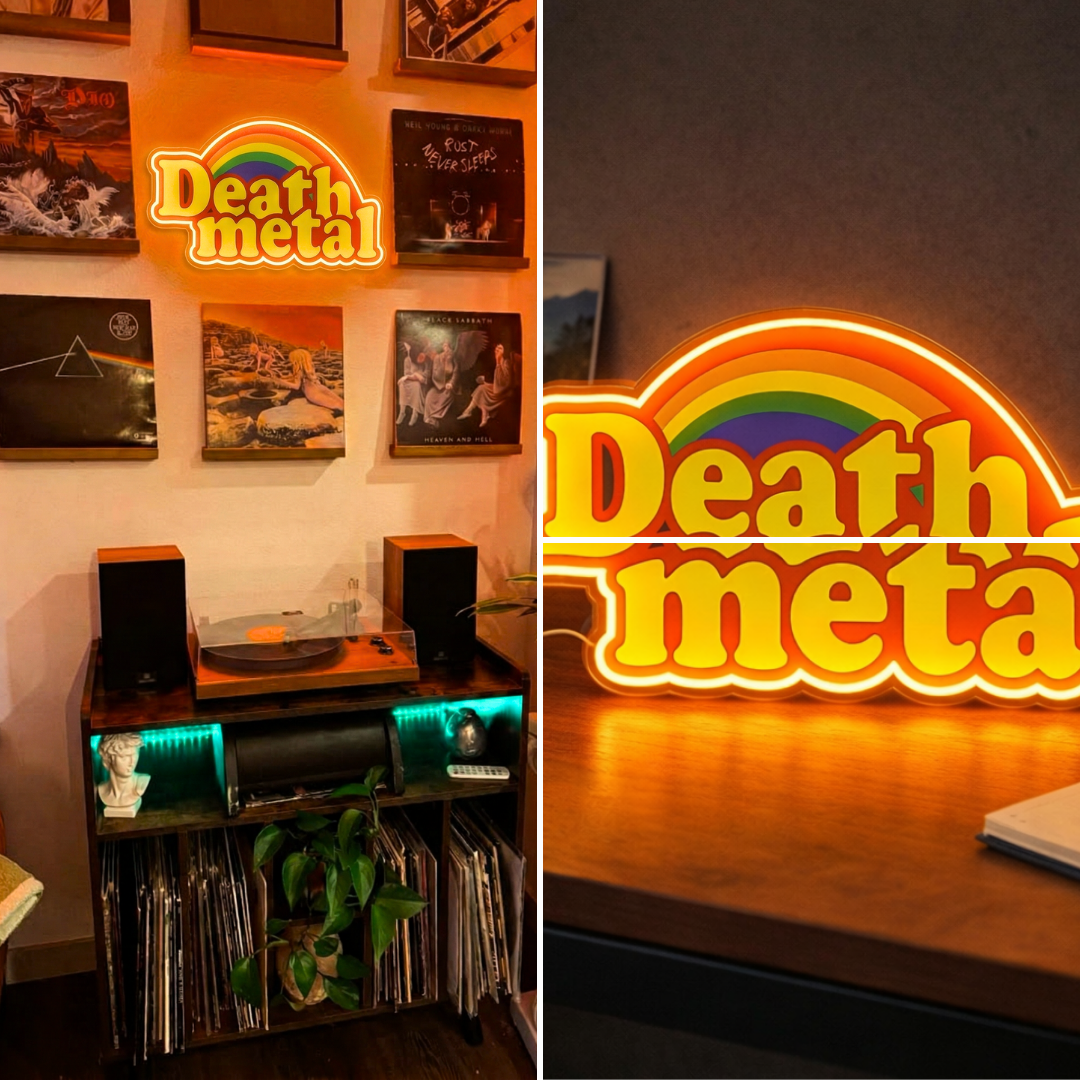 ShineNeon™ Rainbow Death Metal LED Neon Sign - Retro Pastel Sarcastic Wall Decor for Gaming & Mancave
