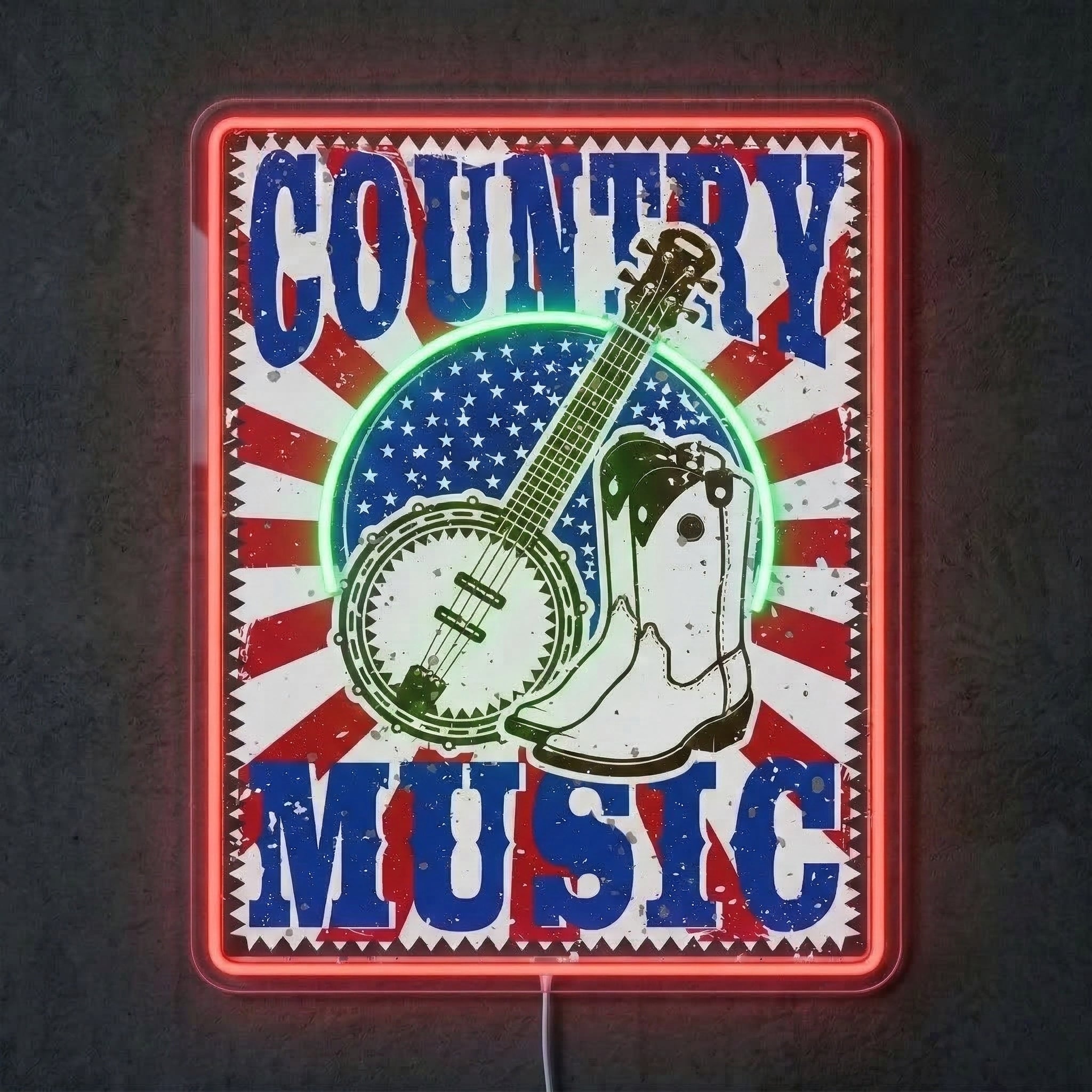ShineNeon™ Vintage Country Music Banjo LED Neon Sign Rustic Americana Wall Art USB Power
