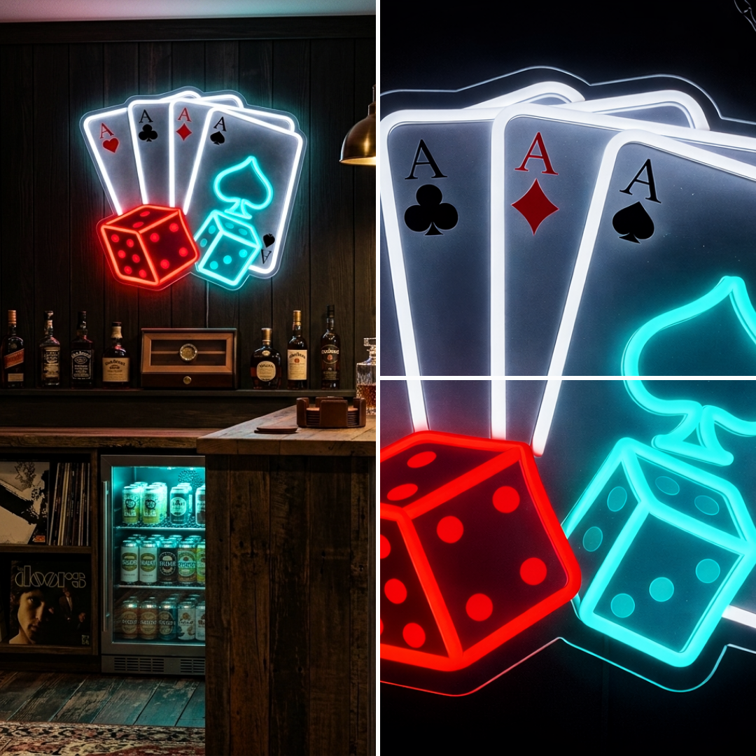 ShineNeon™ Four Aces & Dice LED Neon Sign - Vegas Casino Game Room Decor for Man Cave