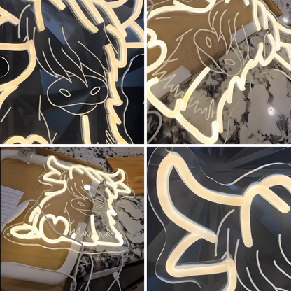 Highland Cow USB LED Neon Light Adorable Gift for Bedroom Home Decor Wall Light