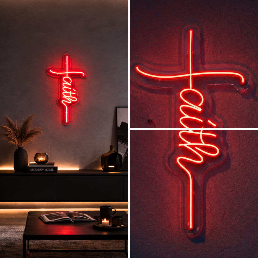 ShineNeon™ Red Faith Cross LED Neon Sign - Christian Wall Decor & Prayer Room Glow