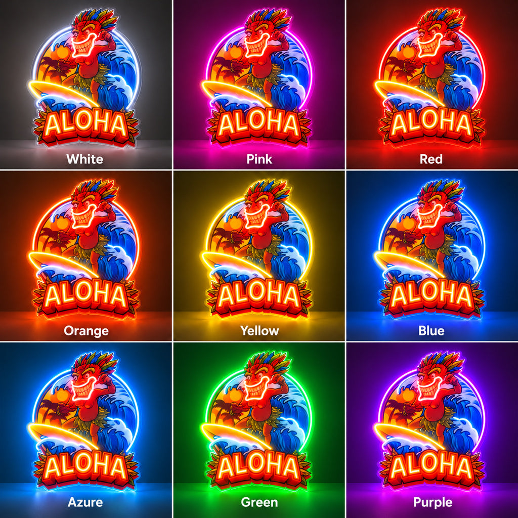 Aloha Tropical Character LED Neon Sign color grid