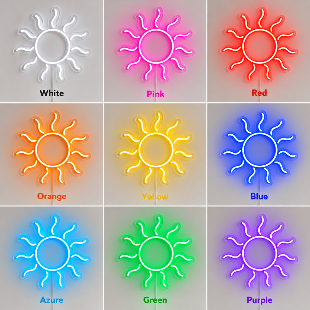 Amber Sun Rays LED Neon Sign color grid